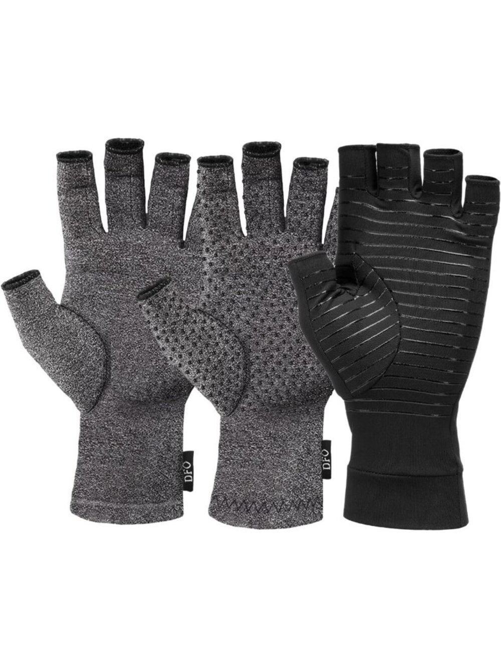 Fingerless Compression Gloves Bundle - 3 Pairs for Pain Relief - Grippy & Copper